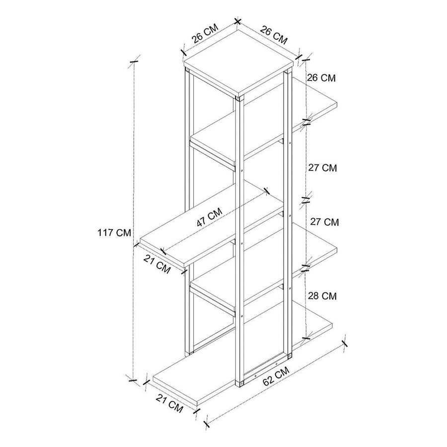 Suport flori Papatya multifunctional, etajera decorativa pentru ghivece si obiecte 40 x 120 cm, cadru metalic negru + rafturi PAL melaminat 18 mm, ideal pentru living balcon sau birou, stil industrial modern Pin natur - detaliu 6