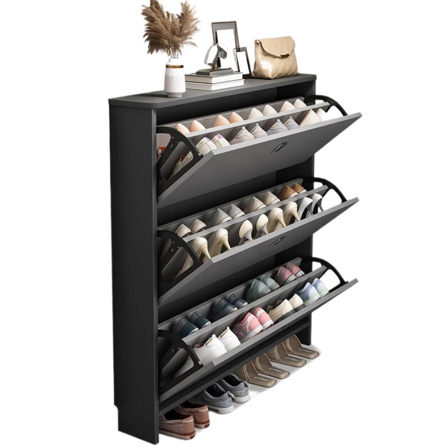 Pantofar modern cu 3 Uși – Crem/Gri, 50/60 x 17 x 100 cm