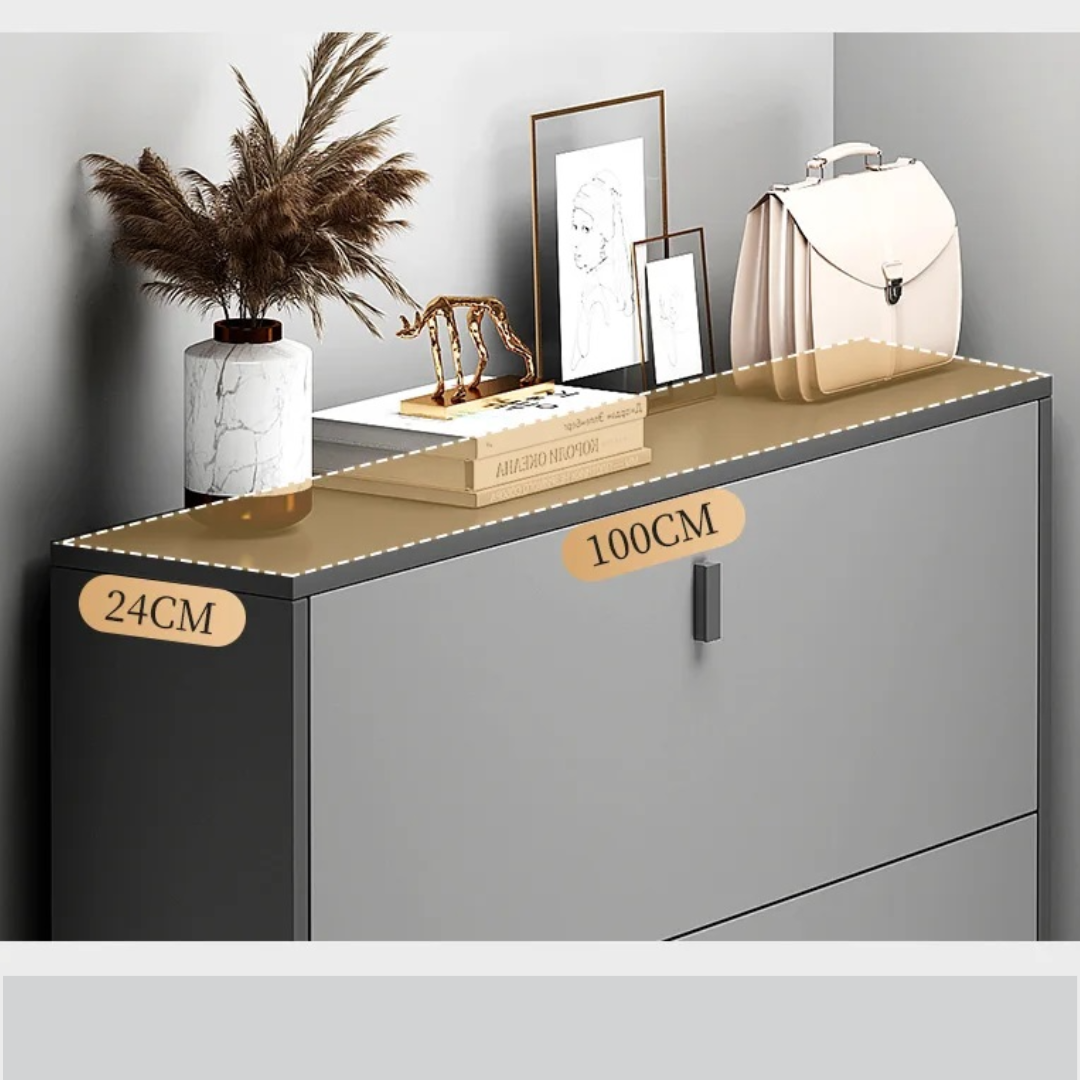 Pantofar modern cu 3 Uși – Crem/Gri, 50/60 x 17 x 100 cm