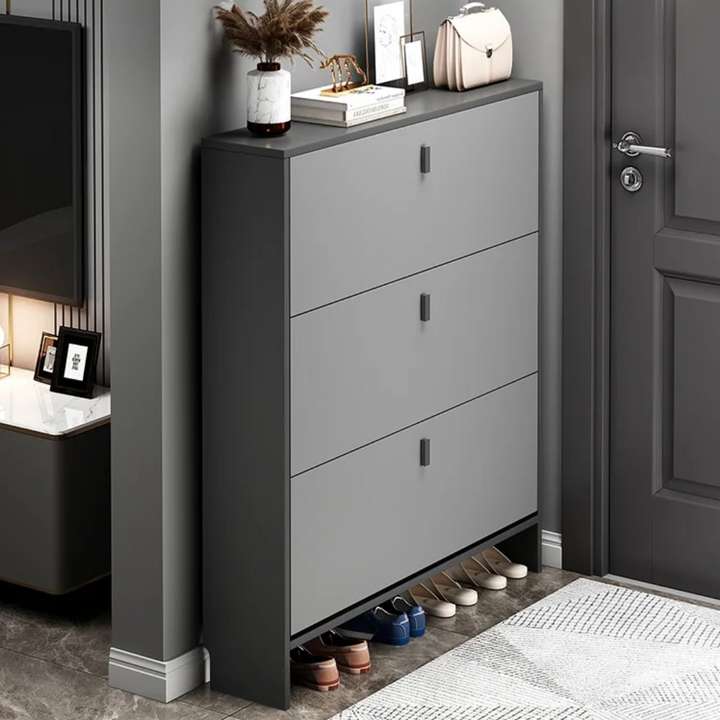 Pantofar modern cu 3 Uși – Crem/Gri, 50/60 x 17 x 100 cm