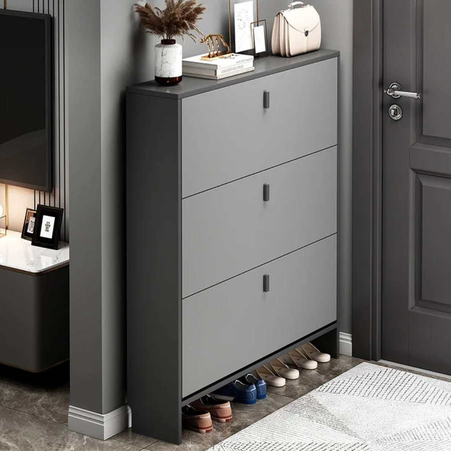 Pantofar modern cu 3 Uși – Crem/Gri, 50/60 x 17 x 100 cm