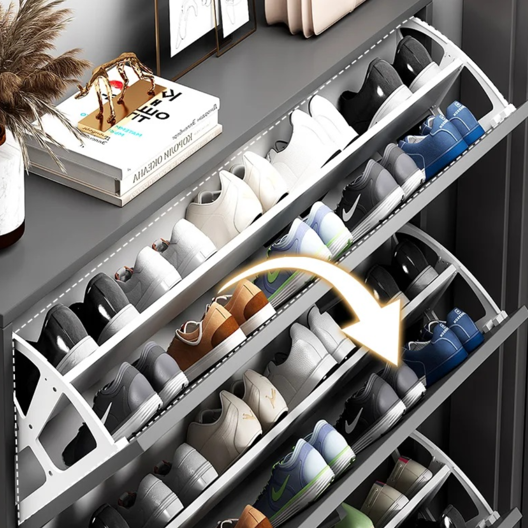 Pantofar modern cu 3 Uși – Crem/Gri, 50/60 x 17 x 100 cm