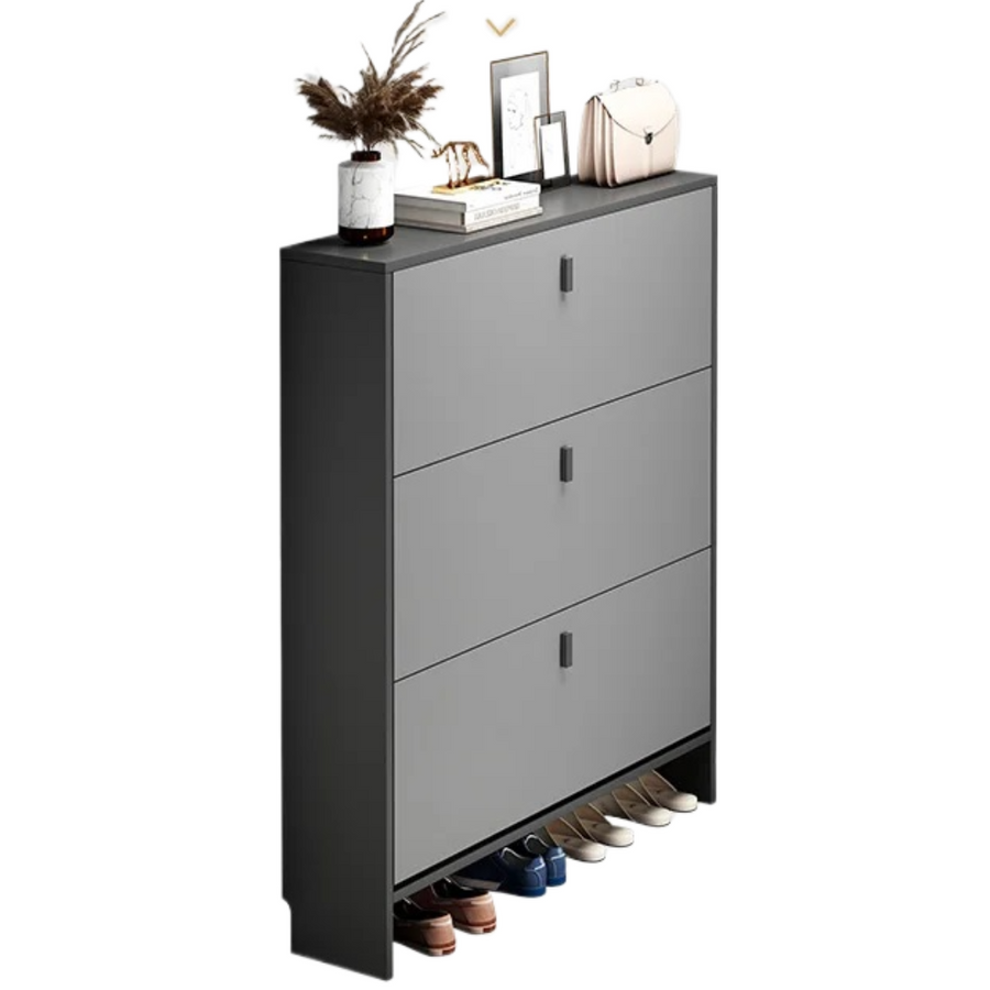 Pantofar modern cu 3 Uși – Crem/Gri, 50/60 x 17 x 100 cm