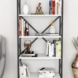 Biblioteca decorativa cu 5 rafturi, etajera metal si PAL, raft carti living sau birou 60 x 160 cm, cadru metalic stil industrial, polite PAL melaminat 18 mm clasa E1, montaj simplu, stil modern loft Alb - detaliu 2