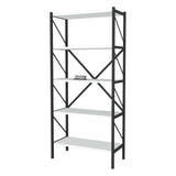 Biblioteca decorativa cu 5 rafturi, etajera metal si PAL, raft carti living sau birou 60 x 160 cm, cadru metalic stil industrial, polite PAL melaminat 18 mm clasa E1, montaj simplu, stil modern loft Alb - detaliu 5