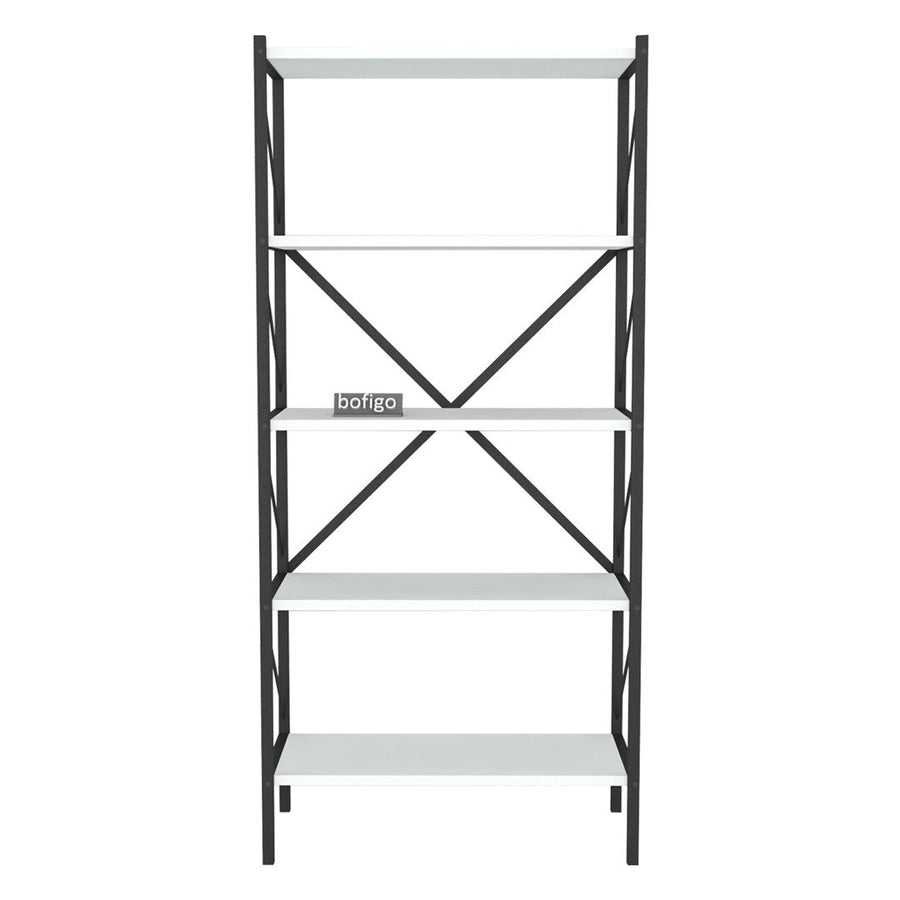 Biblioteca decorativa cu 5 rafturi, etajera metal si PAL, raft carti living sau birou 60 x 160 cm, cadru metalic stil industrial, polite PAL melaminat 18 mm clasa E1, montaj simplu, stil modern loft Alb - detaliu 6