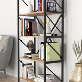 Biblioteca decorativa cu 5 rafturi, etajera metal si PAL, raft carti living sau birou 60 x 160 cm, cadru metalic stil industrial, polite PAL melaminat 18 mm clasa E1, montaj simplu, stil modern loft Pin natur - detaliu 4