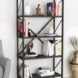 Biblioteca decorativa cu 5 rafturi, etajera metal si PAL, raft carti living sau birou 60 x 160 cm, cadru metalic stil industrial, polite PAL melaminat 18 mm clasa E1, montaj simplu, stil modern loft Antracit - detaliu 3
