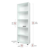 Biblioteca decorativa cu 5 rafturi din PAL, etajera carti 60 x 160 cm, structura integrala PAL melaminat 18 mm clasa E1, montaj rapid cu suruburi pre-gaurite, pentru birou living sau dormitor, stil clasic modern Alb - detaliu 5