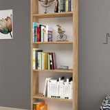 Biblioteca decorativa cu 5 rafturi din PAL, etajera carti 60 x 160 cm, structura integrala PAL melaminat 18 mm clasa E1, montaj rapid cu suruburi pre-gaurite, pentru birou living sau dormitor, stil clasic modern Pin natur - detaliu 2