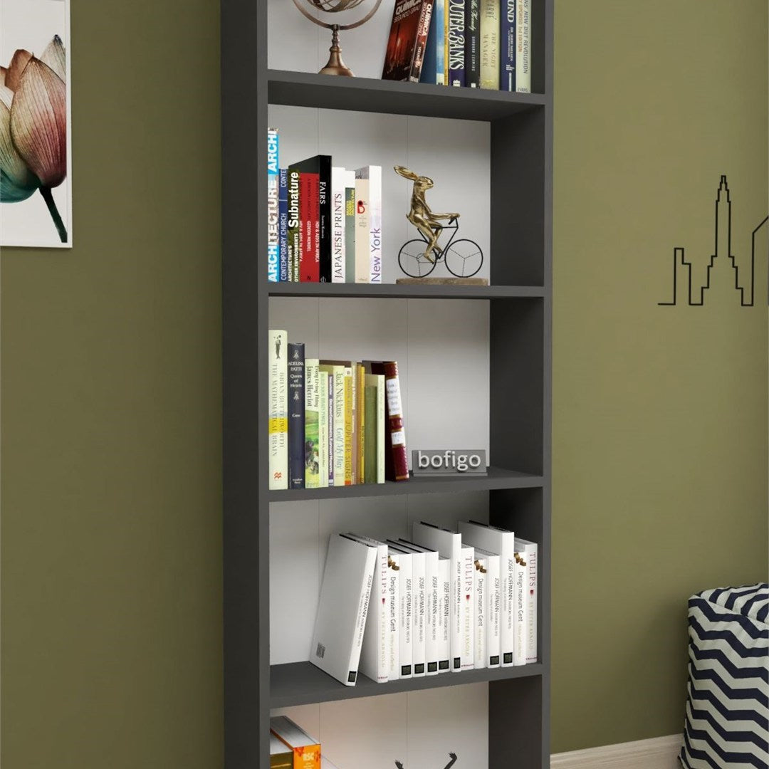 Biblioteca decorativa cu 5 rafturi din PAL, etajera carti 60 x 160 cm, structura integrala PAL melaminat 18 mm clasa E1, montaj rapid cu suruburi pre-gaurite, pentru birou living sau dormitor, stil clasic modern Pin natur - detaliu 8