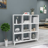 Biblioteca Cub cu 9 compartimente si rafturi, etajera carti 100 x 100 cm, cutii organizatoare design geometric modern, PAL melaminat 18 mm clasa E1, asezabila vertical sau orizontal ca bancuta, stil scandinav Alb - vedere principala