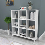 Biblioteca Cub cu 9 compartimente si rafturi, etajera carti 100 x 100 cm, cutii organizatoare design geometric modern, PAL melaminat 18 mm clasa E1, asezabila vertical sau orizontal ca bancuta, stil scandinav Alb - detaliu 4