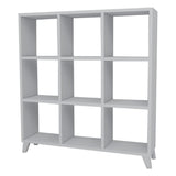 Biblioteca Cub cu 9 compartimente si rafturi, etajera carti 100 x 100 cm, cutii organizatoare design geometric modern, PAL melaminat 18 mm clasa E1, asezabila vertical sau orizontal ca bancuta, stil scandinav Alb - detaliu 5