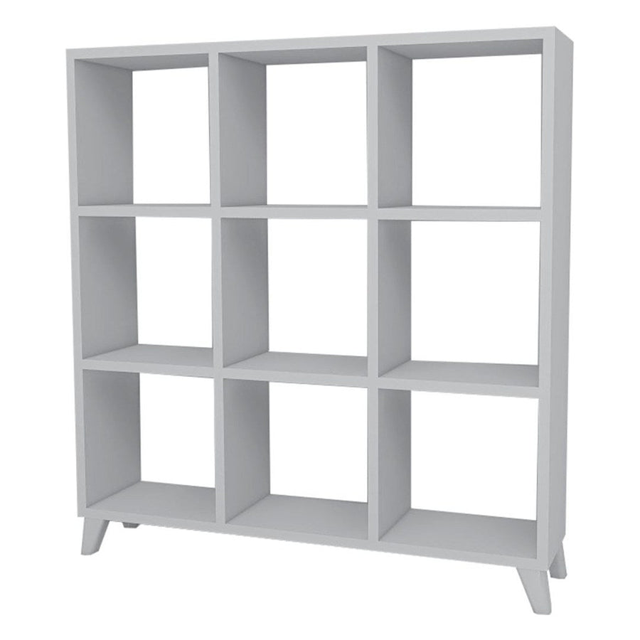 Biblioteca Cub cu 9 compartimente si rafturi, etajera carti 100 x 100 cm, cutii organizatoare design geometric modern, PAL melaminat 18 mm clasa E1, asezabila vertical sau orizontal ca bancuta, stil scandinav Alb - detaliu 5