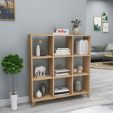 Biblioteca Cub cu 9 compartimente si rafturi, etajera carti 100 x 100 cm, cutii organizatoare design geometric modern, PAL melaminat 18 mm clasa E1, asezabila vertical sau orizontal ca bancuta, stil scandinav Pin natur - detaliu 2