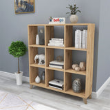 Biblioteca Cub cu 9 compartimente si rafturi, etajera carti 100 x 100 cm, cutii organizatoare design geometric modern, PAL melaminat 18 mm clasa E1, asezabila vertical sau orizontal ca bancuta, stil scandinav Pin natur - detaliu 5