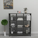 Biblioteca Cub cu 9 compartimente si rafturi, etajera carti 100 x 100 cm, cutii organizatoare design geometric modern, PAL melaminat 18 mm clasa E1, asezabila vertical sau orizontal ca bancuta, stil scandinav Antracit - detaliu 3