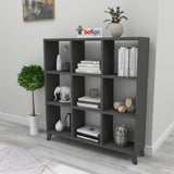 Biblioteca Cub cu 9 compartimente si rafturi, etajera carti 100 x 100 cm, cutii organizatoare design geometric modern, PAL melaminat 18 mm clasa E1, asezabila vertical sau orizontal ca bancuta, stil scandinav Antracit - detaliu 5