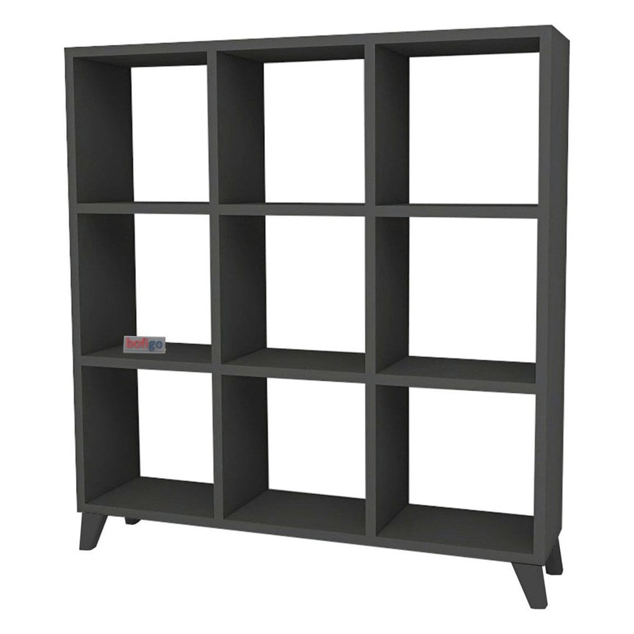 Biblioteca Cub cu 9 compartimente si rafturi, etajera carti 100 x 100 cm, cutii organizatoare design geometric modern, PAL melaminat 18 mm clasa E1, asezabila vertical sau orizontal ca bancuta, stil scandinav Antracit - detaliu 6