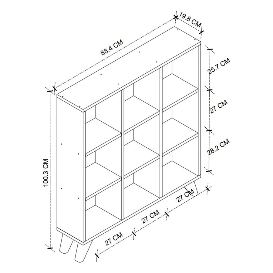 Biblioteca Cub cu 9 compartimente si rafturi, etajera carti 100 x 100 cm, cutii organizatoare design geometric modern, PAL melaminat 18 mm clasa E1, asezabila vertical sau orizontal ca bancuta, stil scandinav Antracit - detaliu 7