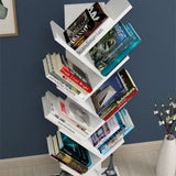 Biblioteca Copac cu rafturi decorative, etajera living 60 x 170 cm in forma de copac, cadru metalic negru + polite PAL melaminat 18 mm, element decorativ remarcabil pentru living sau birou, stil industrial modern Alb - detaliu 4