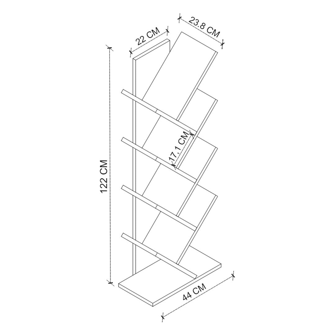 Biblioteca Copac cu rafturi decorative, etajera living 60 x 170 cm in forma de copac, cadru metalic negru + polite PAL melaminat 18 mm, element decorativ remarcabil pentru living sau birou, stil industrial modern Alb - detaliu 5