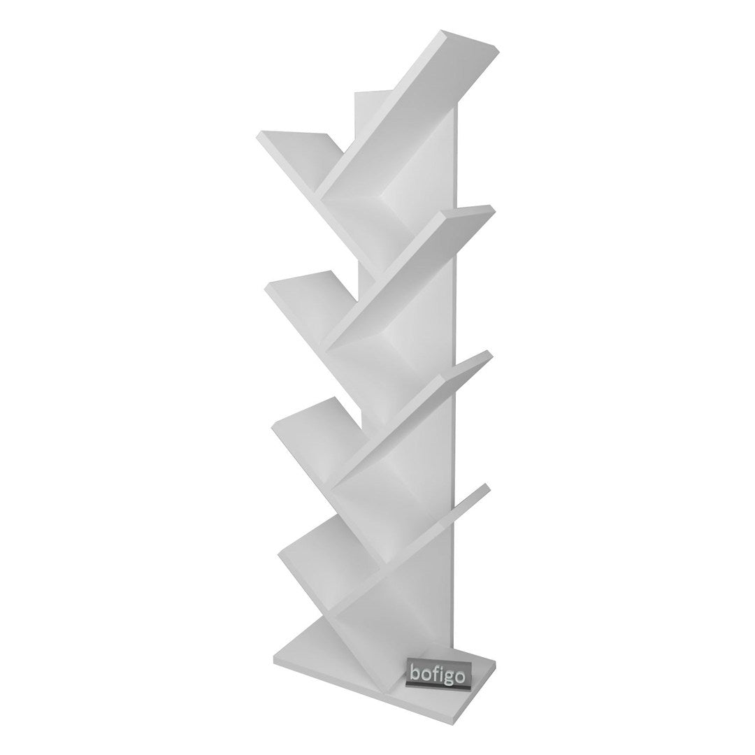 Biblioteca Copac cu rafturi decorative, etajera living 60 x 170 cm in forma de copac, cadru metalic negru + polite PAL melaminat 18 mm, element decorativ remarcabil pentru living sau birou, stil industrial modern Alb - detaliu 7