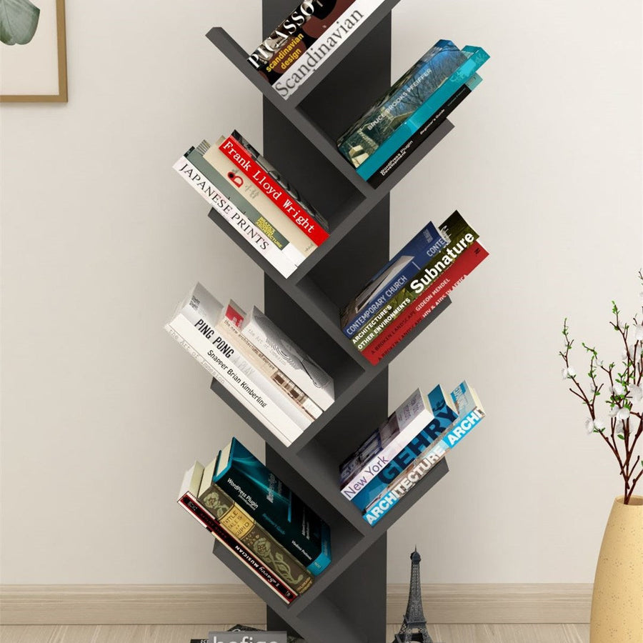 Biblioteca Copac cu rafturi decorative, etajera living 60 x 170 cm in forma de copac, cadru metalic negru + polite PAL melaminat 18 mm, element decorativ remarcabil pentru living sau birou, stil industrial modern Pin natur - detaliu 10