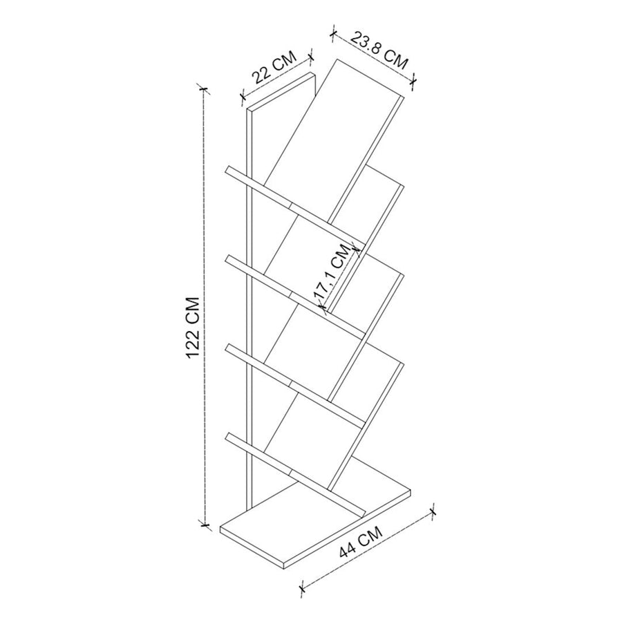 Biblioteca Copac cu rafturi decorative, etajera living 60 x 170 cm in forma de copac, cadru metalic negru + polite PAL melaminat 18 mm, element decorativ remarcabil pentru living sau birou, stil industrial modern Pin natur - detaliu 5