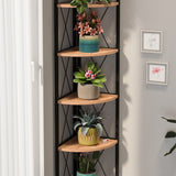Biblioteca metalica de colt cu 5 rafturi, etajera colt 30 x 170 cm, cadru metalic negru stil industrial, rafturi triunghiulare PAL melaminat 18 mm, optimizeaza spatiul living birou sau dormitor, stil loft Pin natur - detaliu 4