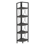 Biblioteca metalica de colt cu 5 rafturi, etajera colt 30 x 170 cm, cadru metalic negru stil industrial, rafturi triunghiulare PAL melaminat 18 mm, optimizeaza spatiul living birou sau dormitor, stil loft Antracit - detaliu 5