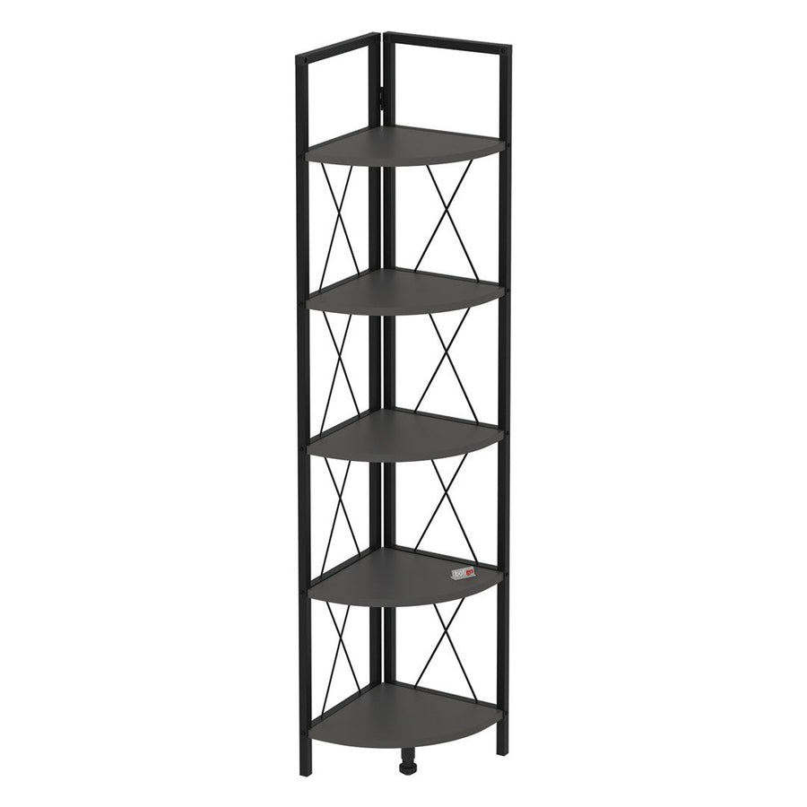 Biblioteca metalica de colt cu 5 rafturi, etajera colt 30 x 170 cm, cadru metalic negru stil industrial, rafturi triunghiulare PAL melaminat 18 mm, optimizeaza spatiul living birou sau dormitor, stil loft Antracit - detaliu 5
