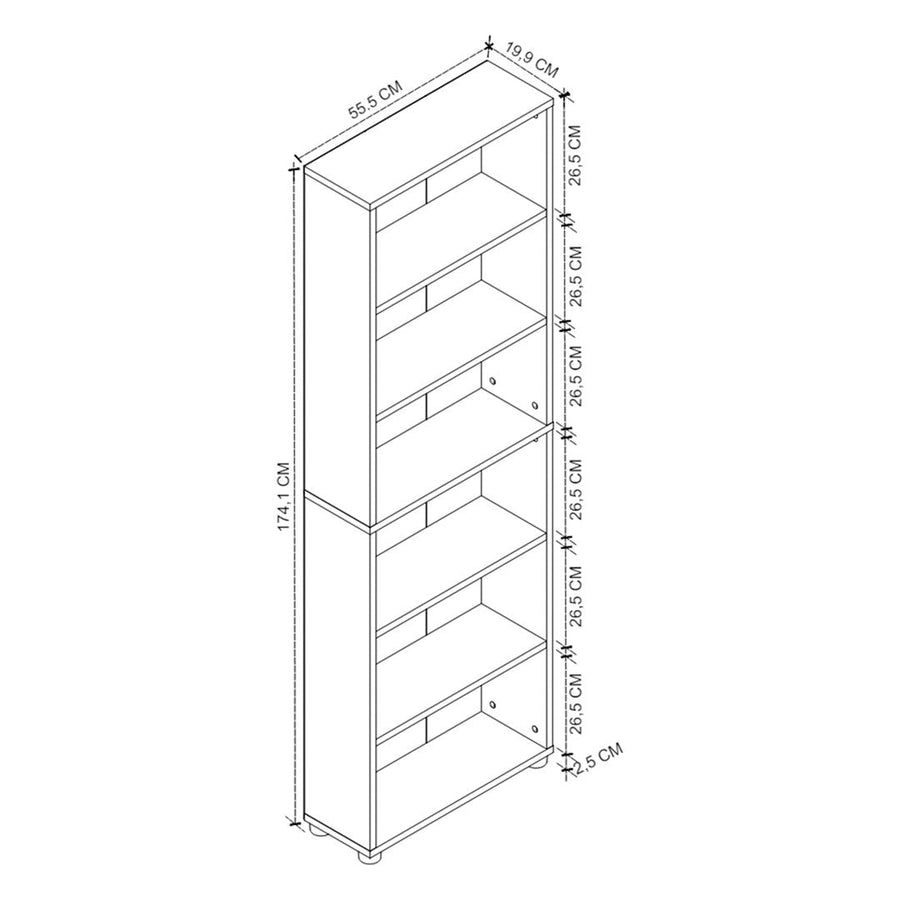 Biblioteca cu 6 rafturi din PAL, etajera carti 60 x 180 cm, PAL melaminat 18 mm clasa E1 cu margini ABS finisate, raft spatios pentru birou living sau dormitor, stil clasic modern scandinav Alb - detaliu 5