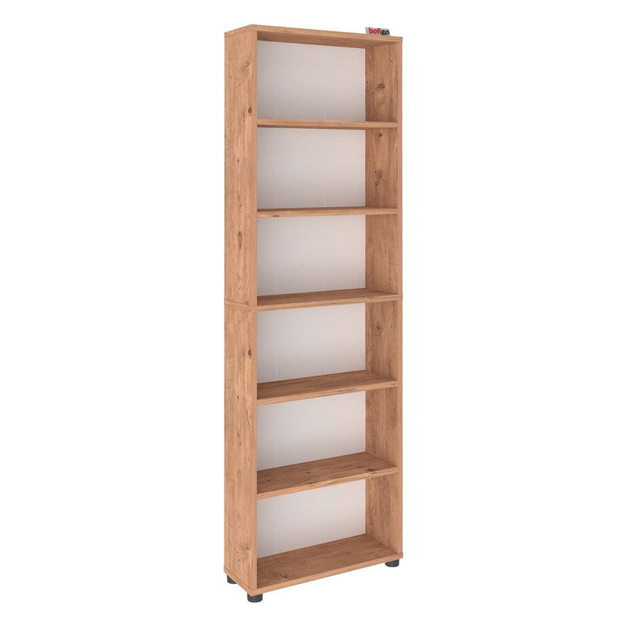 Biblioteca cu 6 rafturi din PAL, etajera carti 60 x 180 cm, PAL melaminat 18 mm clasa E1 cu margini ABS finisate, raft spatios pentru birou living sau dormitor, stil clasic modern scandinav Pin natur - detaliu 4