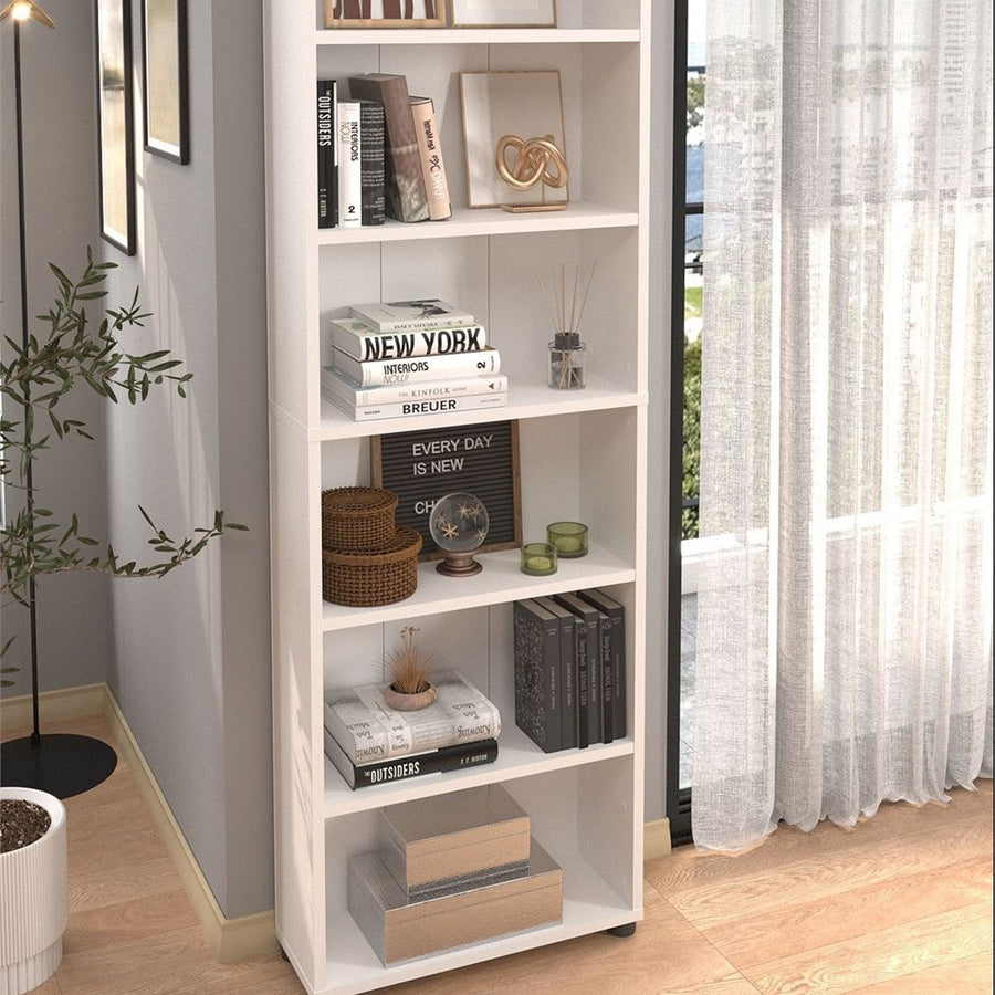 Biblioteca cu 6 rafturi din PAL, etajera carti 60 x 180 cm, PAL melaminat 18 mm clasa E1 cu margini ABS finisate, raft spatios pentru birou living sau dormitor, stil clasic modern scandinav Pin natur - detaliu 6