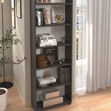 Biblioteca cu 6 rafturi din PAL, etajera carti 60 x 180 cm, PAL melaminat 18 mm clasa E1 cu margini ABS finisate, raft spatios pentru birou living sau dormitor, stil clasic modern scandinav Antracit - vedere principala