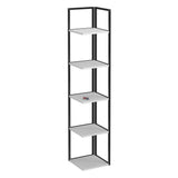 Biblioteca de colt Selanik cu 5 nivele, etajera colt 60 x 170 cm, polite late pentru carti mari sau obiecte decorative, PAL melaminat 18 mm clasa E1, stil modern scandinav ideal living sau birou Alb - detaliu 4