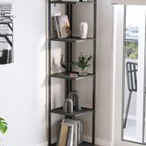 Biblioteca de colt Selanik cu 5 nivele, etajera colt 60 x 170 cm, polite late pentru carti mari sau obiecte decorative, PAL melaminat 18 mm clasa E1, stil modern scandinav ideal living sau birou Alb - detaliu 7