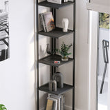Biblioteca de colt Selanik cu 5 nivele, etajera colt 60 x 170 cm, polite late pentru carti mari sau obiecte decorative, PAL melaminat 18 mm clasa E1, stil modern scandinav ideal living sau birou Antracit - detaliu 3