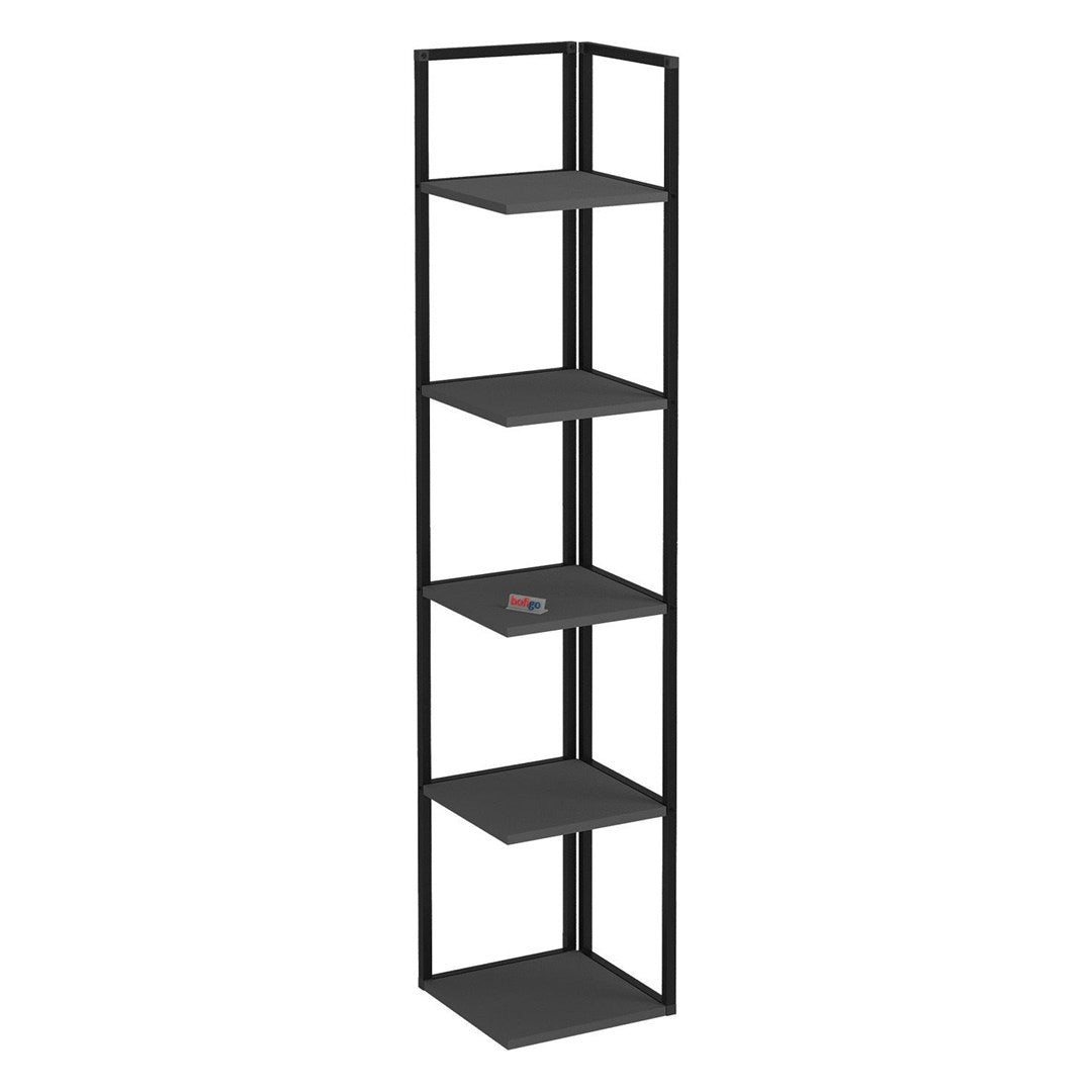 Biblioteca de colt Selanik cu 5 nivele, etajera colt 60 x 170 cm, polite late pentru carti mari sau obiecte decorative, PAL melaminat 18 mm clasa E1, stil modern scandinav ideal living sau birou Antracit - detaliu 4