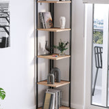Biblioteca de colt Selanik cu 5 nivele, etajera colt 60 x 170 cm, polite late pentru carti mari sau obiecte decorative, PAL melaminat 18 mm clasa E1, stil modern scandinav ideal living sau birou Antracit - detaliu 7
