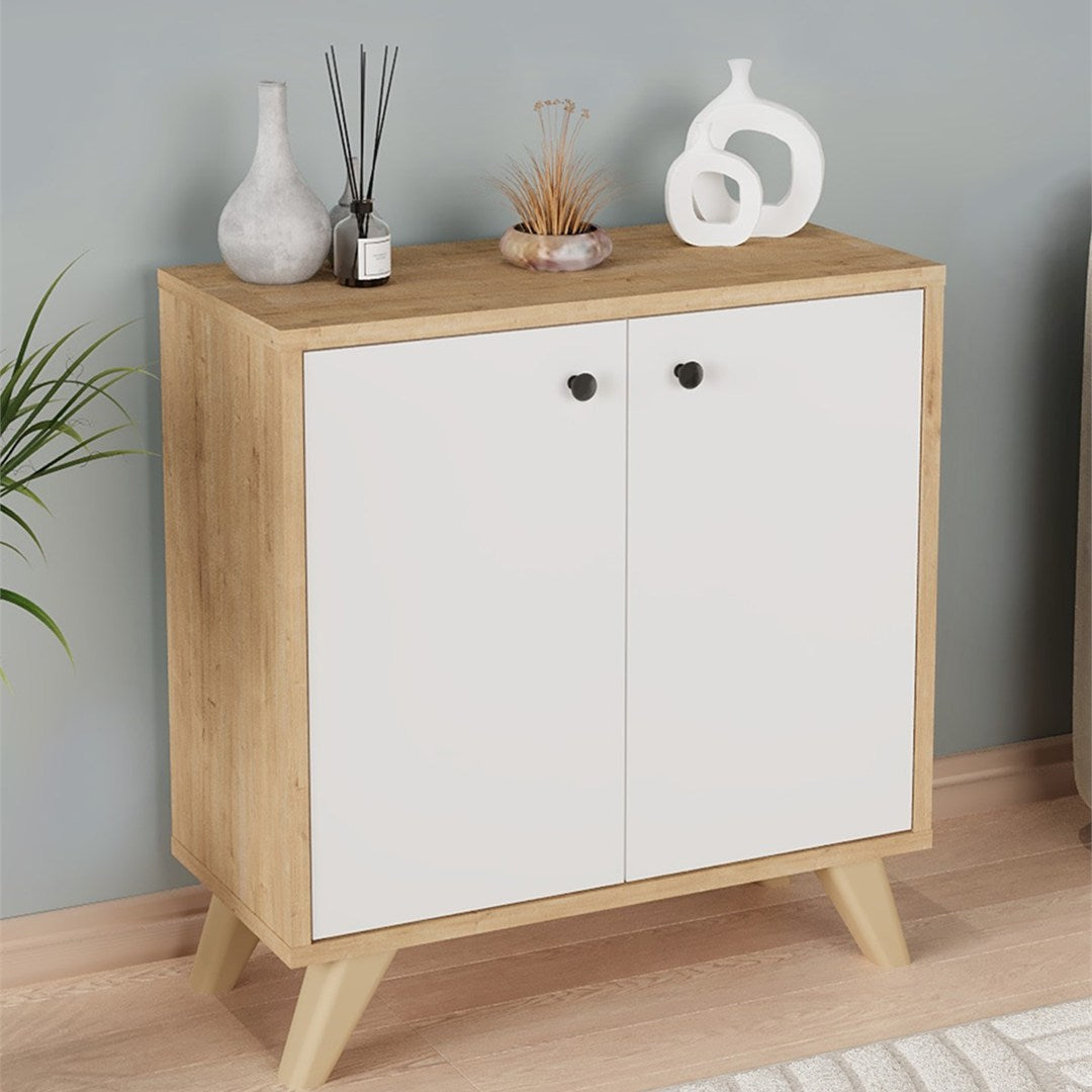 Biblioteca Smyrna cu 8 rafturi, etajera carti 90 x 180 cm capacitate mare, bicolor Stejar Safir + Alb, PAL melaminat 18 mm clasa E1, stil modern scandinav ideal birou studio sau living Stejar safir/Alb - detaliu 7