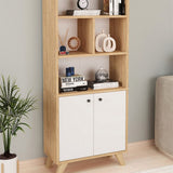Biblioteca Smyrna cu 8 rafturi, etajera carti 90 x 180 cm capacitate mare, bicolor Stejar Safir + Alb, PAL melaminat 18 mm clasa E1, stil modern scandinav ideal birou studio sau living Stejar safir/Alb - detaliu 9