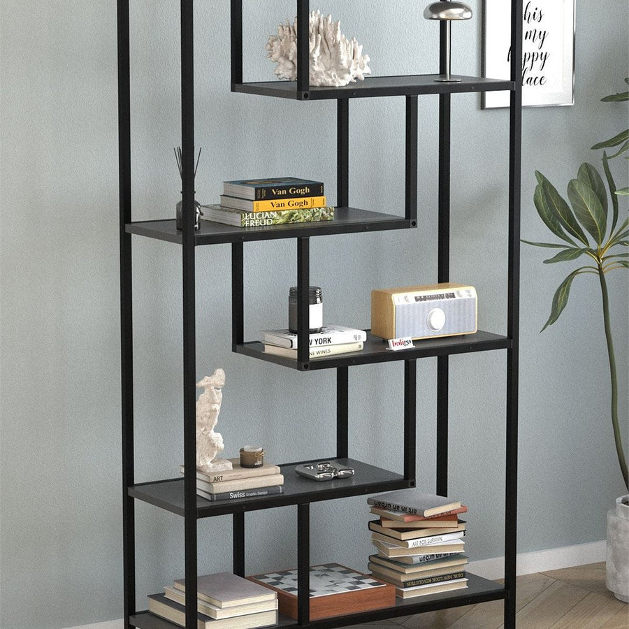 Biblioteca Larissa clasica cu rafturi multiple, etajera carti 80 x 175 cm, PAL melaminat 18 mm clasa E1, design discret se integreaza in orice camera, feronerie pre-instalata, stil modern scandinav minimalist Antracit - detaliu 2