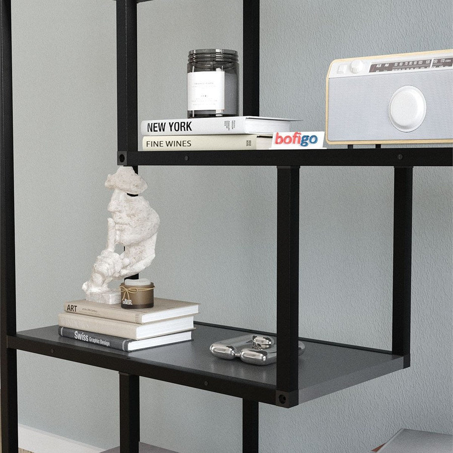 Biblioteca Larissa clasica cu rafturi multiple, etajera carti 80 x 175 cm, PAL melaminat 18 mm clasa E1, design discret se integreaza in orice camera, feronerie pre-instalata, stil modern scandinav minimalist Antracit - detaliu 4