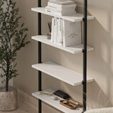 Biblioteca de perete cu 6 rafturi metalice, etajera plutitoare 90 x 100 cm, polite PAL melaminat 18 mm + suporti metalici negri, elibereaza spatiul de pe podea, accesorii fixare incluse, stil modern loft Alb - detaliu 3