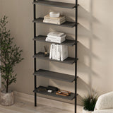 Biblioteca de perete cu 6 rafturi metalice, etajera plutitoare 90 x 100 cm, polite PAL melaminat 18 mm + suporti metalici negri, elibereaza spatiul de pe podea, accesorii fixare incluse, stil modern loft Alb - detaliu 8