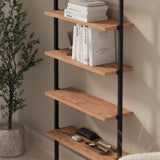 Biblioteca de perete cu 6 rafturi metalice, etajera plutitoare 90 x 100 cm, polite PAL melaminat 18 mm + suporti metalici negri, elibereaza spatiul de pe podea, accesorii fixare incluse, stil modern loft Pin natur - detaliu 3