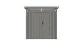 Casuta / magazie de gradina premium metalica, KLUGMEISTER Anna-B Gri Aluminiu, dimensiuni 230x230x222 cm, cu fereastra si baza metalica